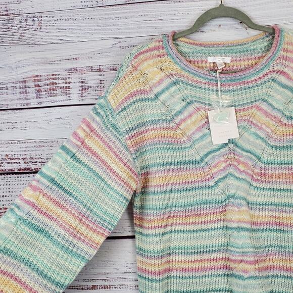 Lauren Conrad Rainbow Cable Knit Crochet Sweater Oversized Tunic Size M NWT - Picture 8 of 13